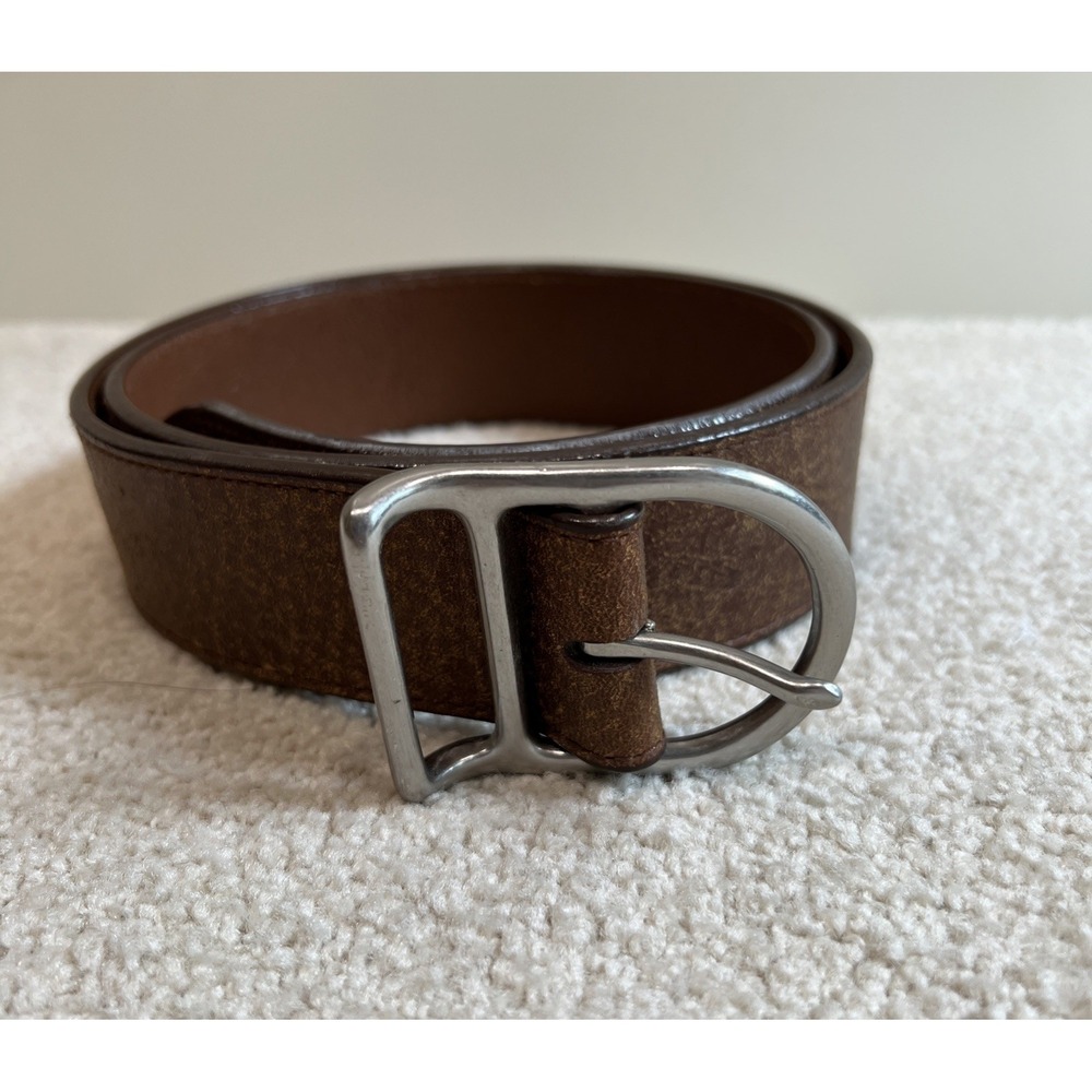 Polo Ralph Lauren Brown Italian Leather Belt Size 36 Textured Pony Logo Casual